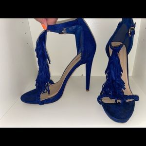 JustFab Royal Blue Suede fringe Stiletto sandals